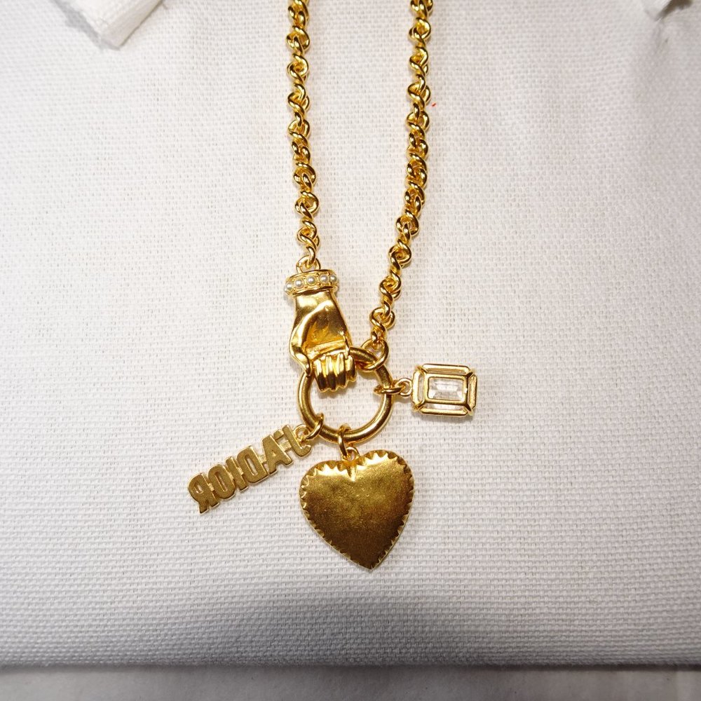 Dior J'Adior Hand Heart Crystal Gold Chain Necklace - Picture 9 of 13